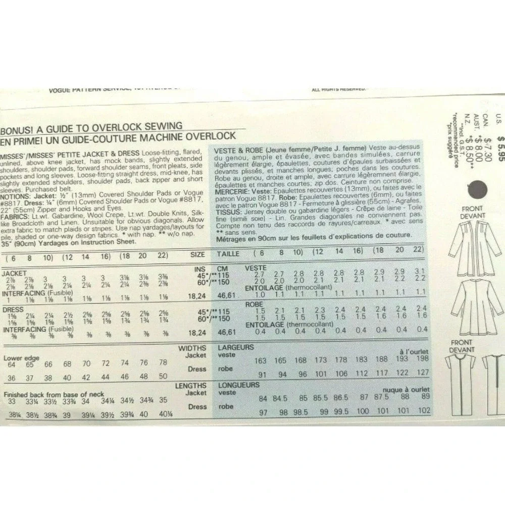 Vintage 1980s Vogue 7127 Sewing Pattern Misses Jacket Dress Size 12-14-16 Cut